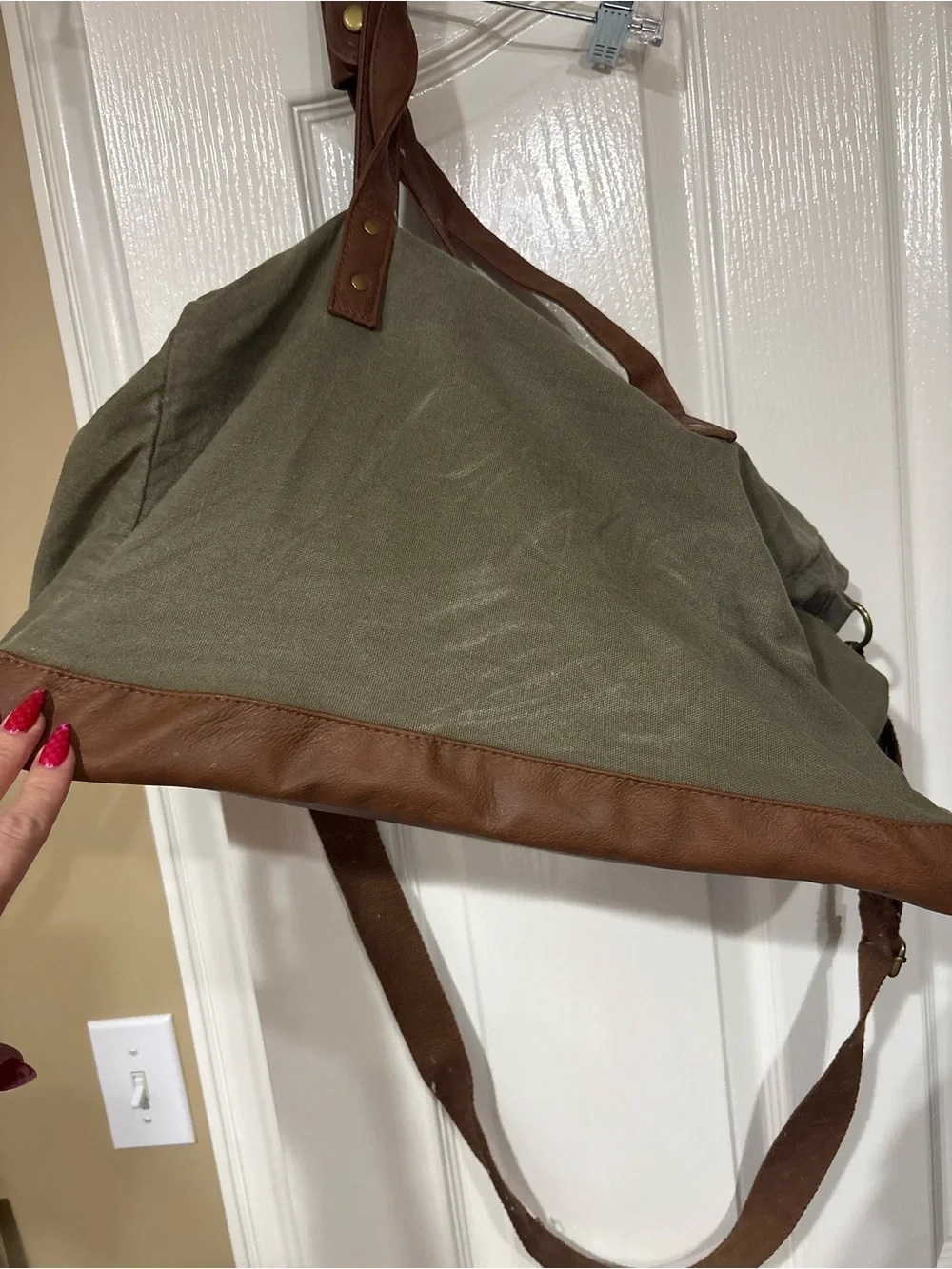 Merona Olive Canvas Duffel Bag with Brown Trim